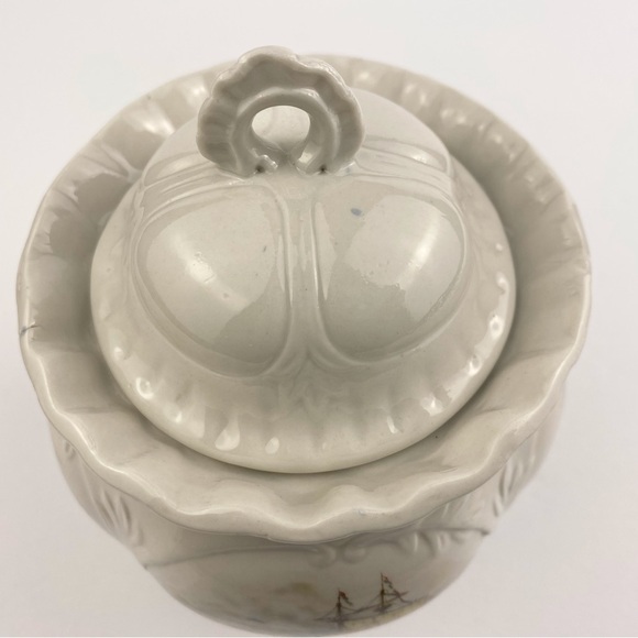 Vintage ceramic lidded jar decorative cannister, sailing ships nautical decor 7" - Picture 5 of 10